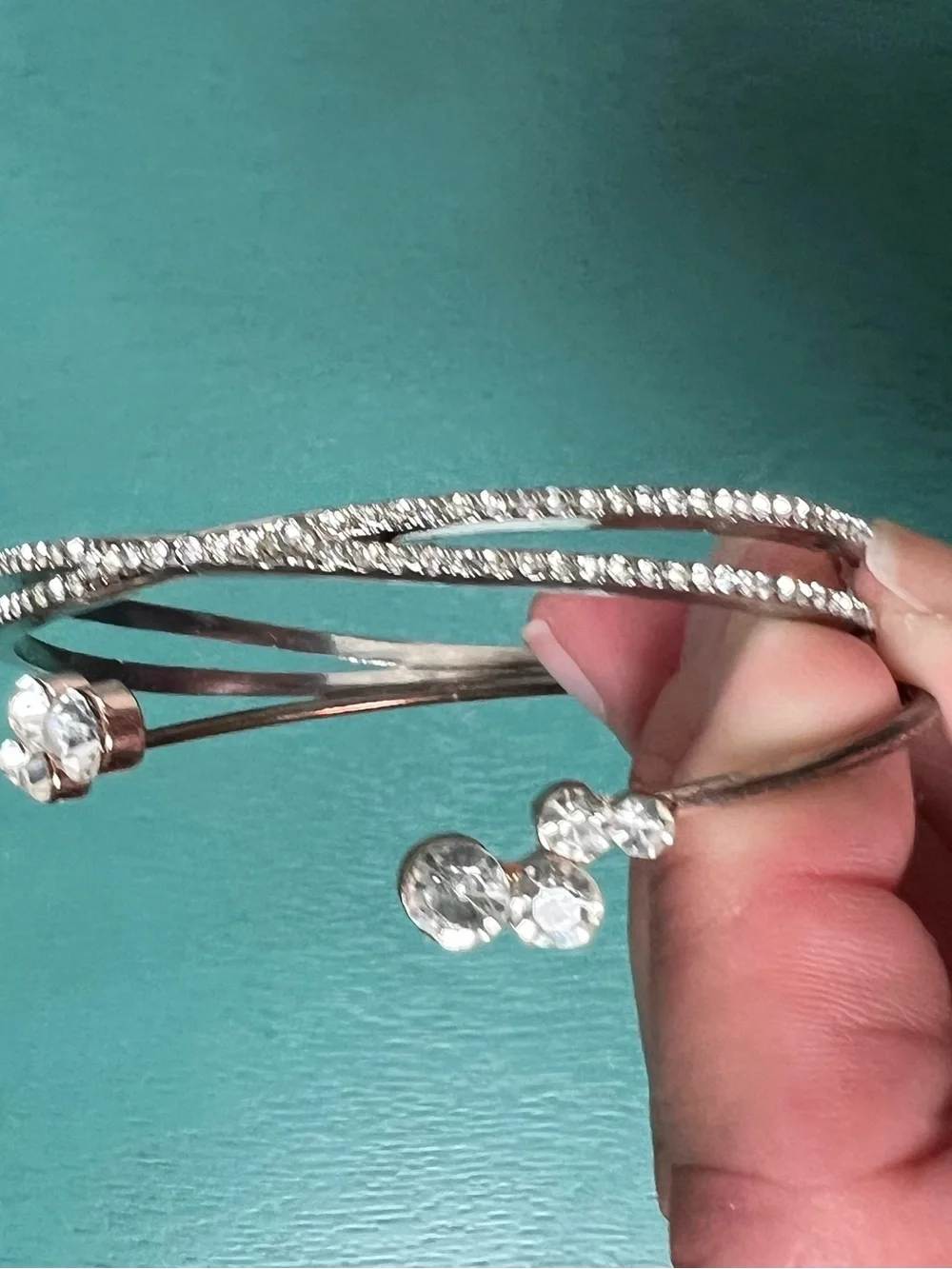 Crystal-Accented Silver Bangle Bracelets - Sparkling Silver